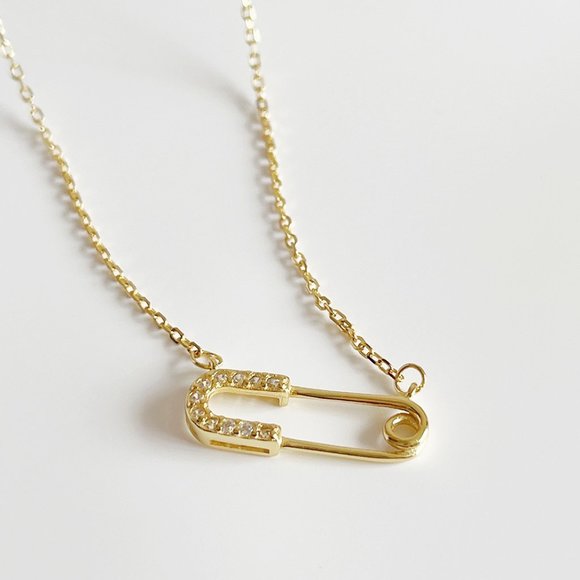 Gold Vermeil Safety Pin Necklace - Picture 4 of 7